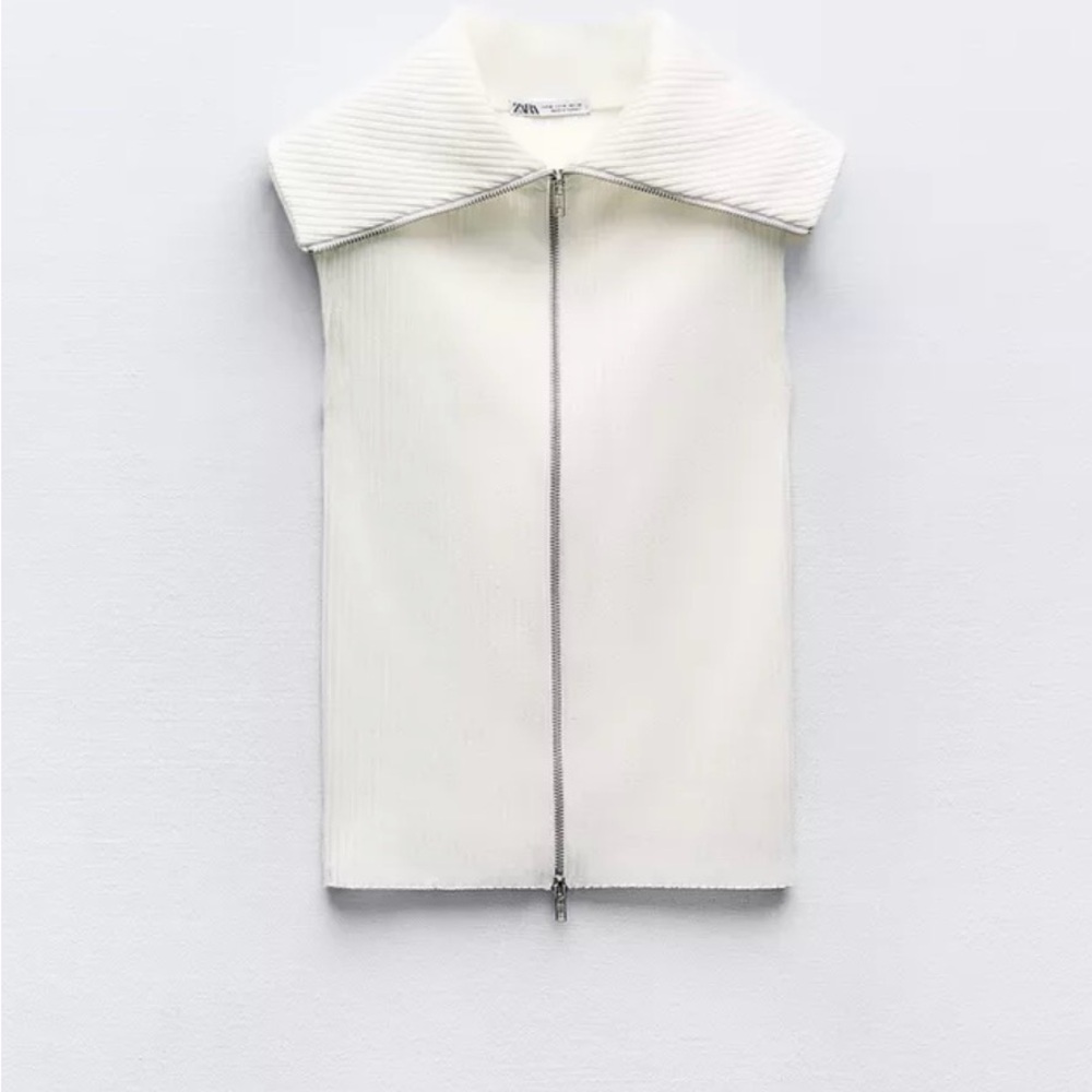 Zara Off-White Ribbed Vest Shirt